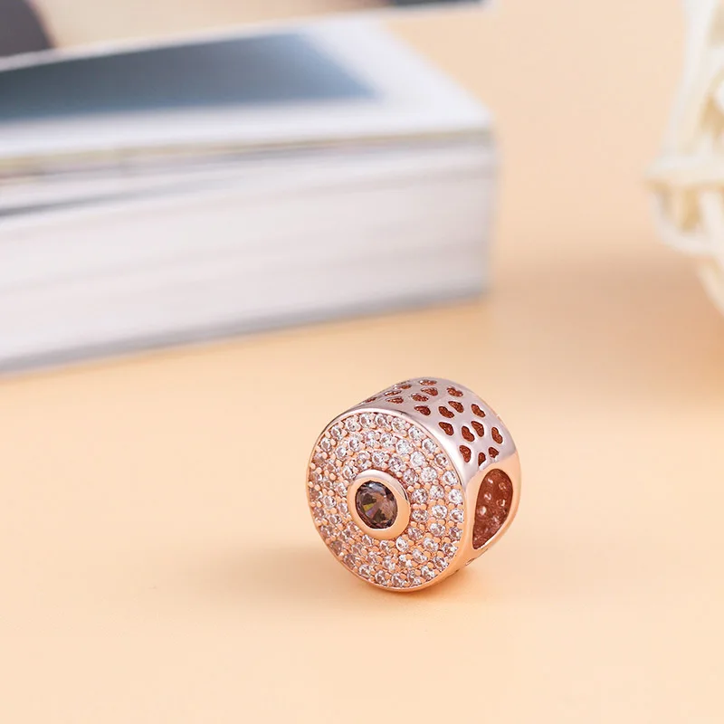Wholesale Fashion Rose Gold Diamond Charm Pendant Jewelry Fit Pandoraer DIY Bracelet Beads