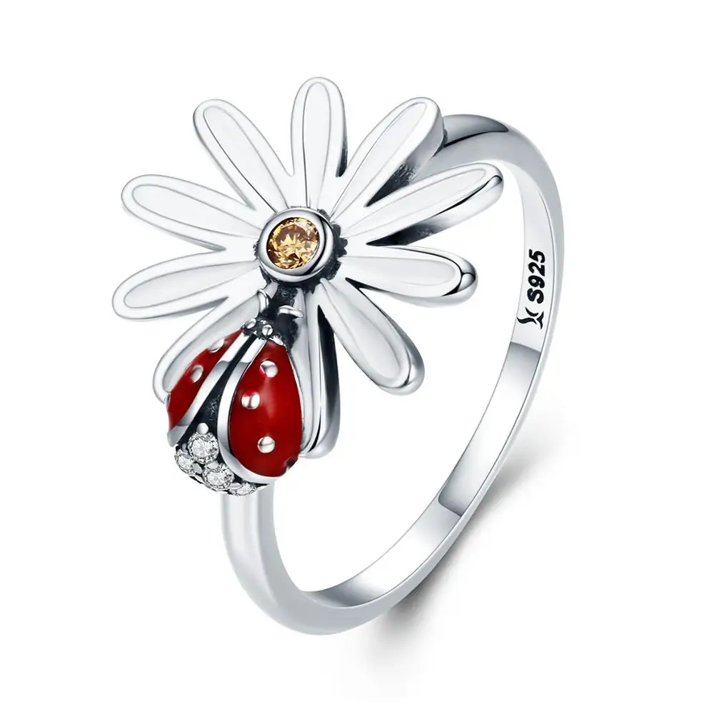 
best selling product wholesales Ladybird daisy design 925 Sterling silver daisy flower ring 