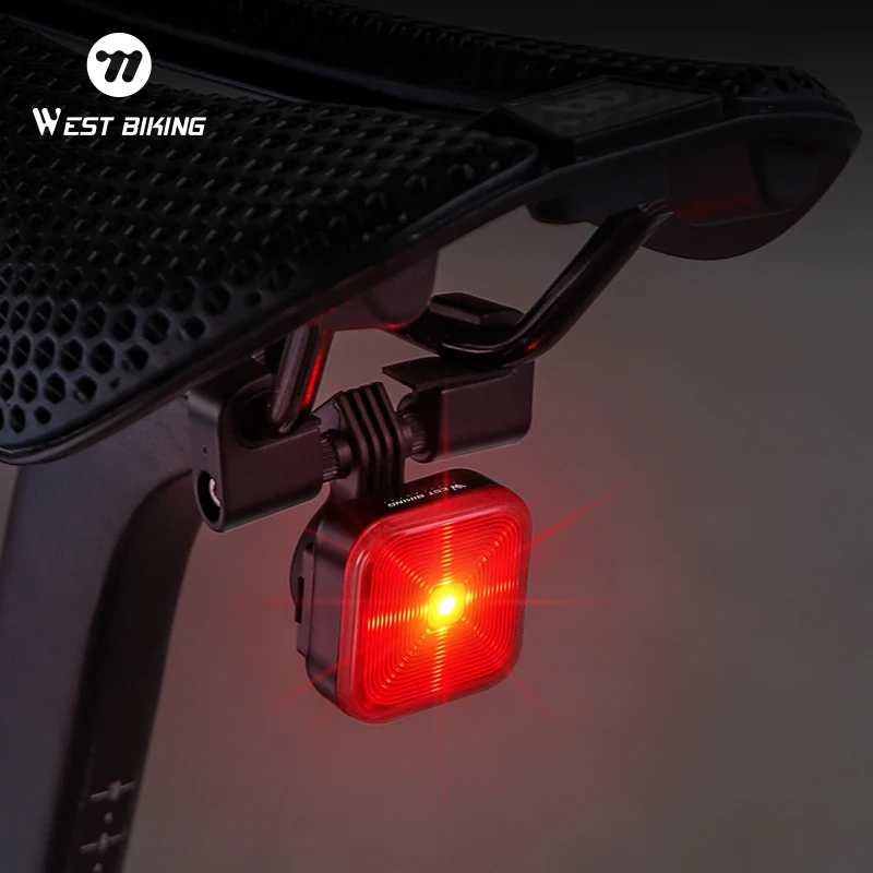 WEST BIKING High-Bright Bicycle Taillight LED Smart Bike Taillight Square Rear Light For Bicycle Bike Accessories