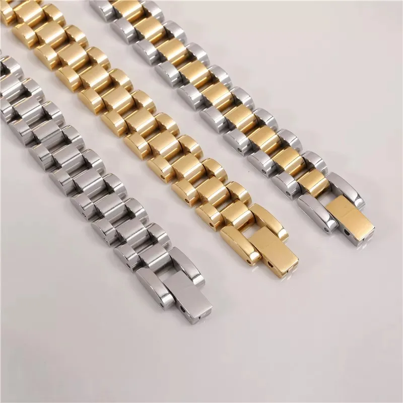 Customize Stainless Steel Watch Band Bracelet 18K Gold Chain Bracelets for Women Men Vintage Punk Jewelry