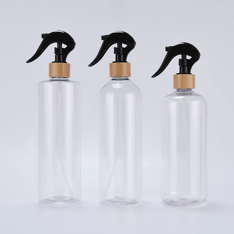 Bamboo Lid Cosmetic Packaging Pet Pump Lotion Bottle Wooden Cap Frosted Plastic with Bamboo 30ml 60ml 120ml 250ml 500ml Amber