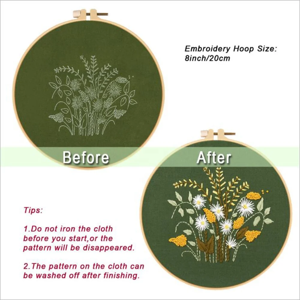 Customized Embroidery Starter Kits with Instructions Cross Stitch Hoops Pre-printed Pattern Cloth Theads and Tools Set