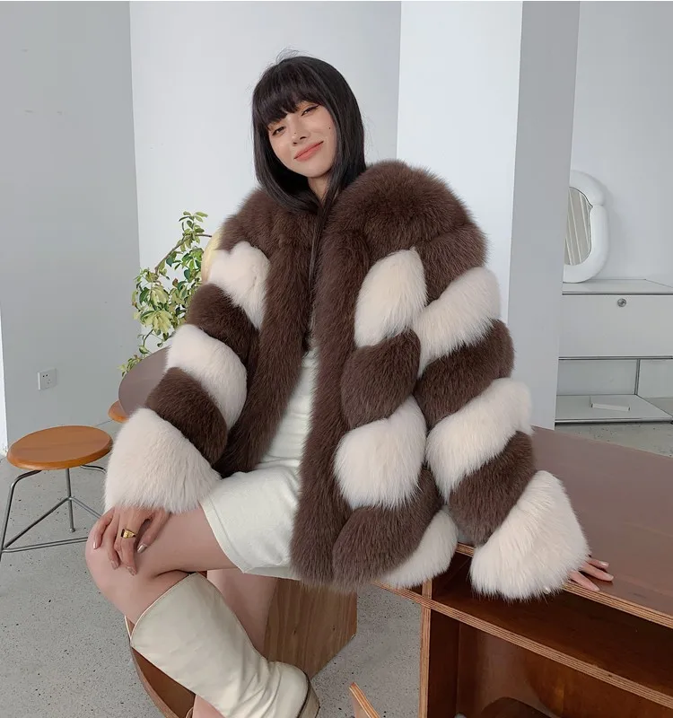 New Fashion Customize Mix Colors Real Fox Fur Jacket Women Winter Genuine Fluffy Fur Coat