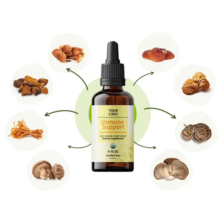 Natural Medicinal Mushroom Complex Liquid Extract Immune Support Energy Supplement Tincture Brain Boost Lions Mane Liquid Drops