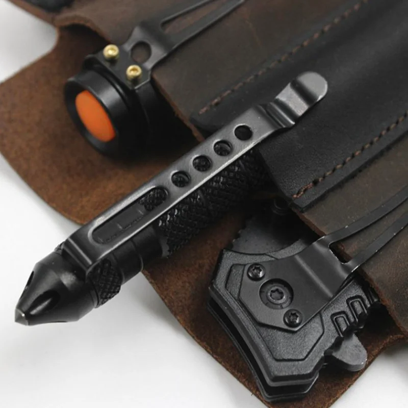 Multitool Leather Sheath EDC Pocket Organizer With Key Holder Outdoor Camping Tool Holster for Belt and Flashlight Father Gift