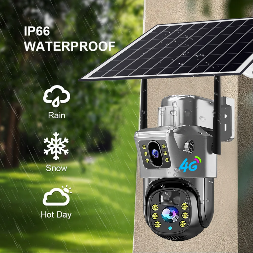 Eseecloud V380 Pro Solar Powered control Security PTZ CCTV Camera Dual Lens Wireless Outdoor WiFi 4G Sim Card Solar Camera