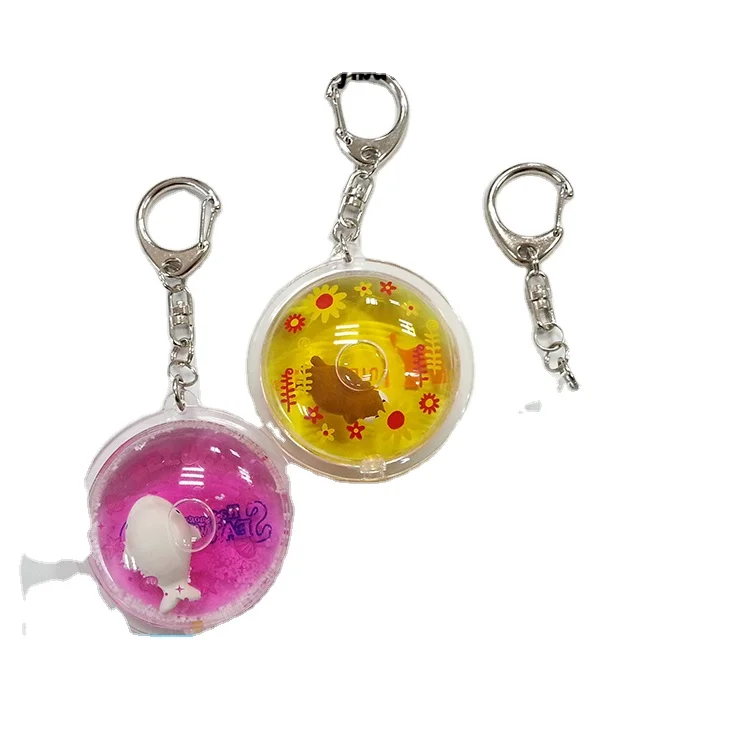 custom fashion floating acrylic keyring round shape liquid inside keychain