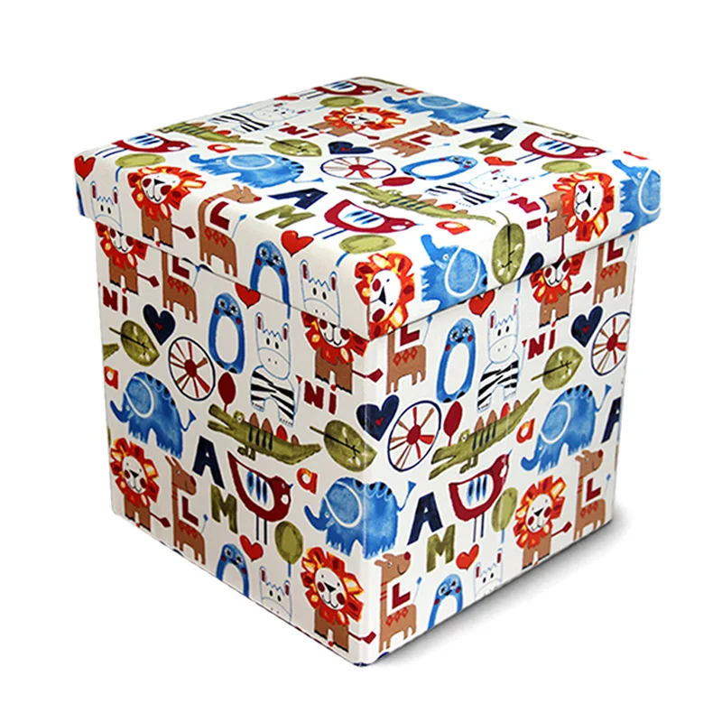 Reatai modern printed color foldable cube led living room storage stool ottoman