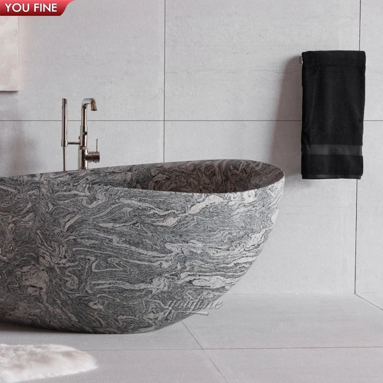 Hot Sale Round freestanding Marble Bathtub Free Standing Natural Stone Bath Tubs Grey Massive