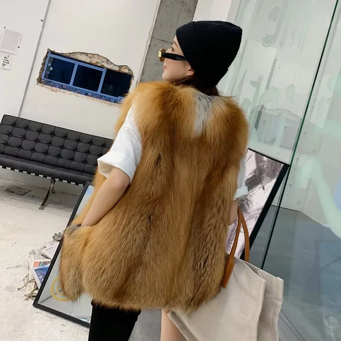 Whole Real Fur Gilet Ladies Natural Silver Fox Fur Vest for Women Furry Fur Waistcoat Winter