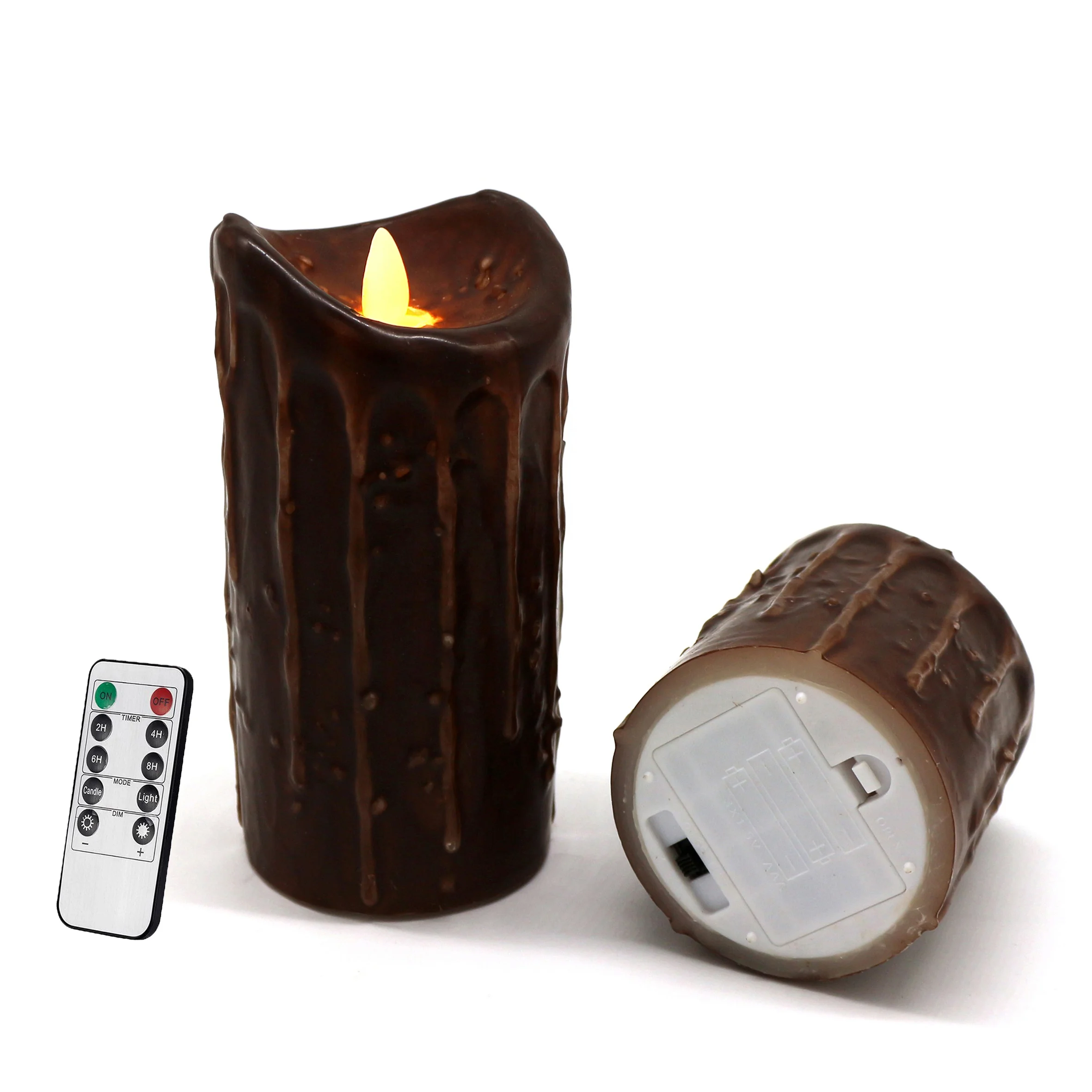 Real Wax Hand Dipped Battery Operated LED Pillar Candles with Timer and Remote Control, Primitives Rustic Flickering Lights