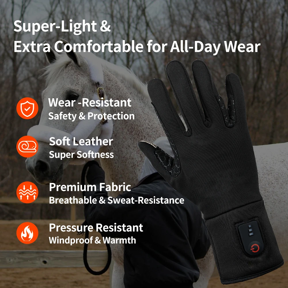 Outdoor Thermal Wear Resistant Equestrian Gloves 7.4V 2200Mah Electric Battery Heated Horse Riding Gloves
