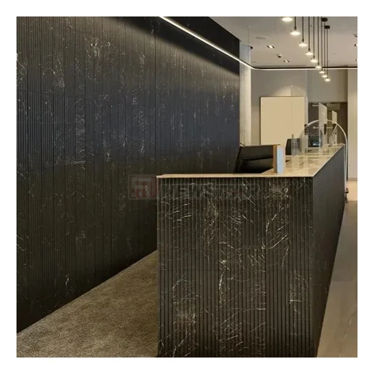 Newstar Chinese Black Stone Nero Marquina Marble Curve Round 3D Wall Fluted Panel Marble Flute Mosaic TIles for Wall Decoration