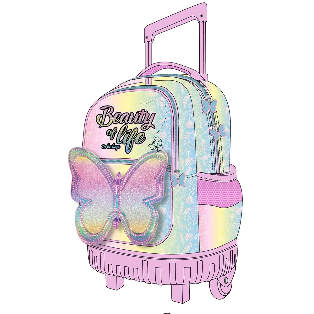 2024 Custom Fashion Wheeled Trolley Backpack Bags Good Quality 3 in 1 Girls School Trolley Backpack