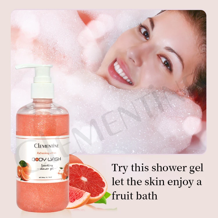 Private Label Shower Gel Manufacturer Fruit Skin Hydrating  Body Wash Scrub Exfoliating Lightening Whitening Shower Gel