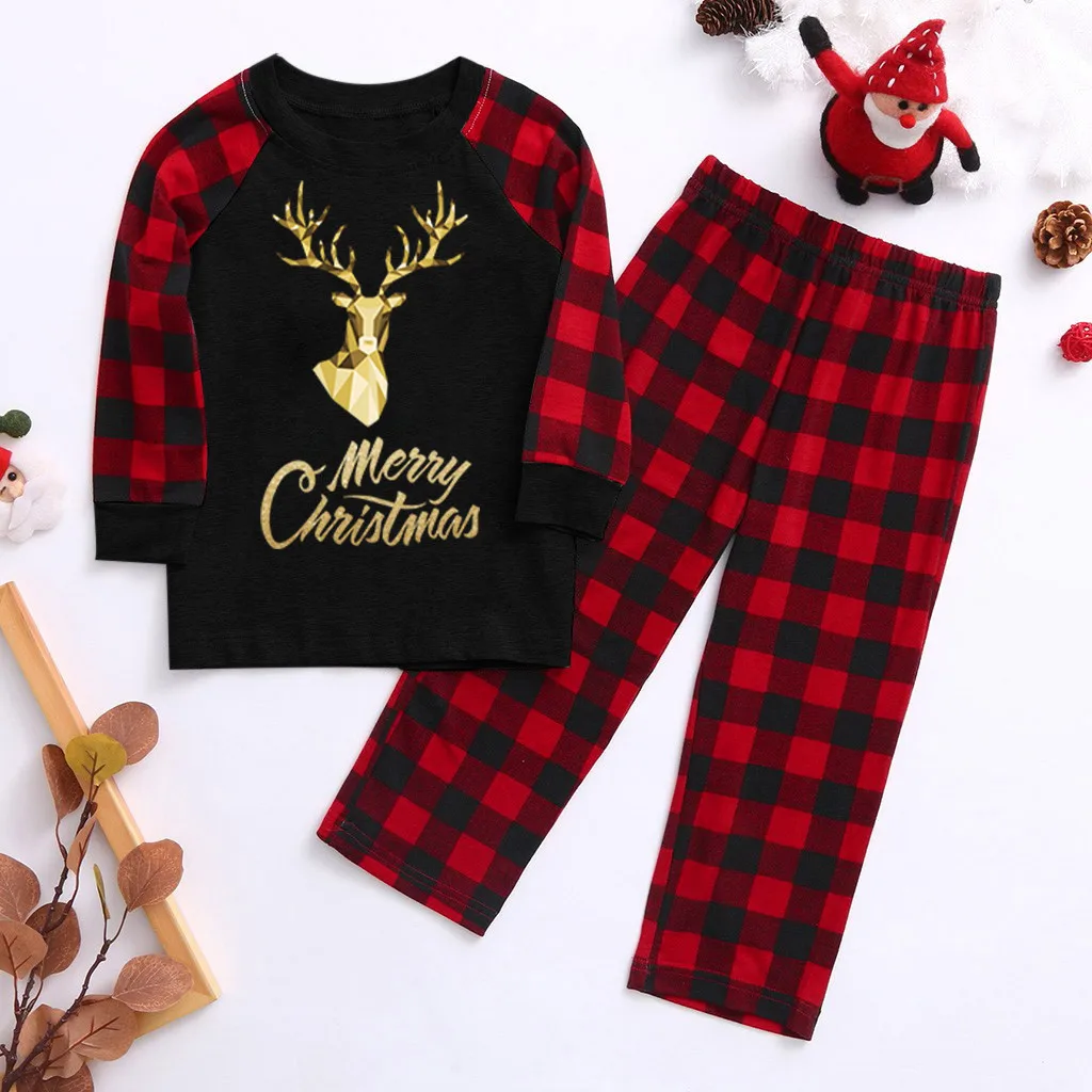 Golden elk Adult Baby Round Neck Long Sleeve Plaid parent child christmas suit Family suit