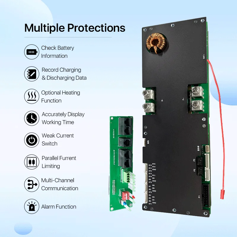 Active Balance BMS 8S 200A 24V BT Can UART Communication Lifepo4 Battery Smart BMS for Solar Storage System