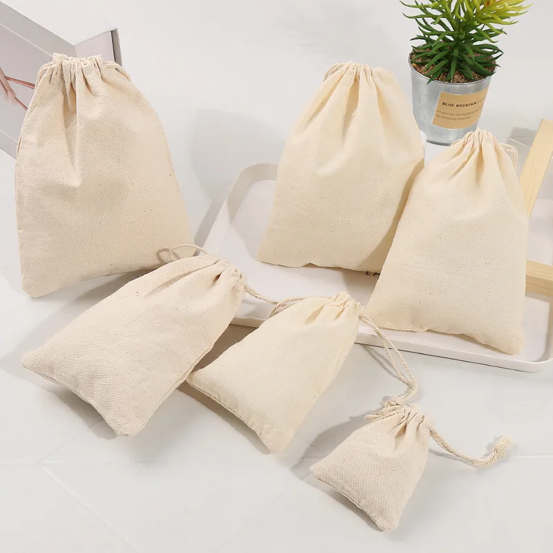 Cotton Linen Gift Bag Custom Jewelry Packaging Drawstring Pouch Makeup Wedding Party Candy Storage Bag Sachet
