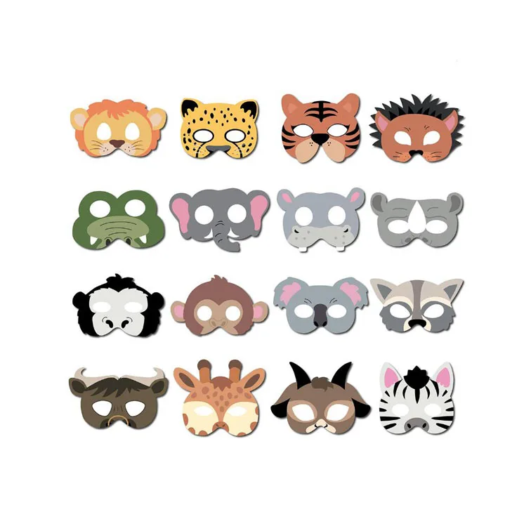 Jungle Wild Animal Paper Mask Park Theme Kindergarten Game Activity 16 Animal Masks Lion Tiger Party Decoration