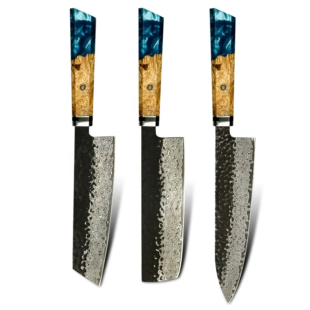 Products Korouchi finished VG10 67 layers Damascus Knife blue resin handle