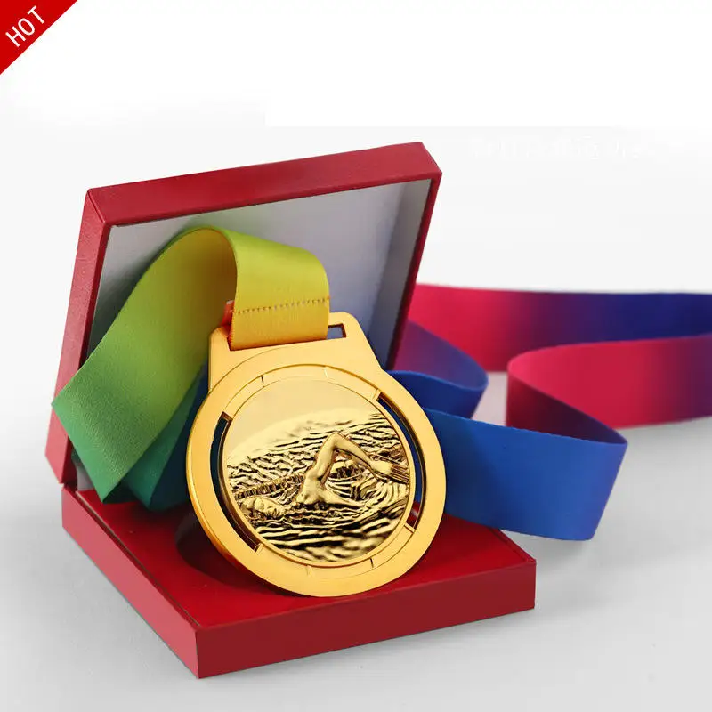 Custom Logo Design Sublimation 3D Honor Football Soccer Running Sports Metal Blank Medal Award Trophy with Ribbon
