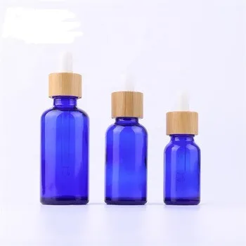 50ml bamboo dropper essential oil blue bottle for hair oil with bamboo cap