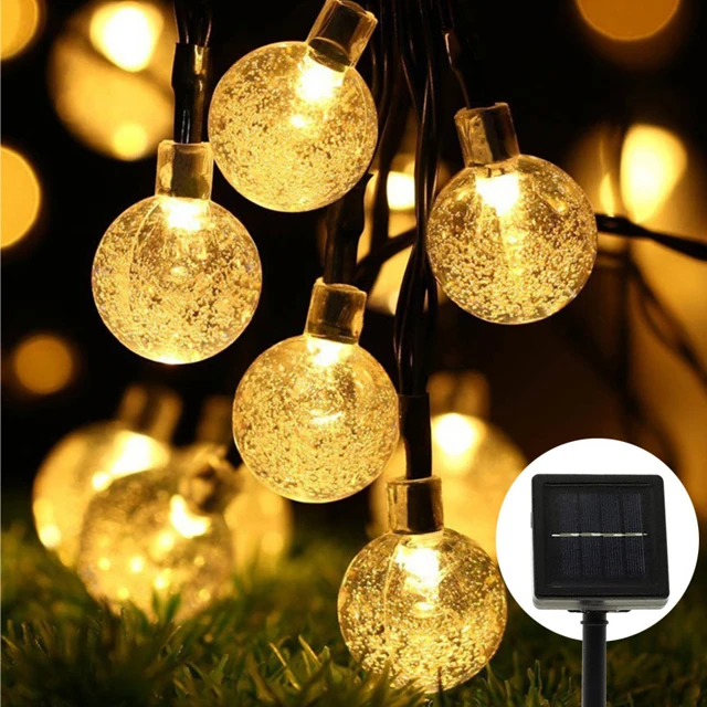 Outdoor Waterproof 20ft Solar Crystal Ball Lights Garden 8 Lighting Modes Christmas Holiday Lighting Solar LED Bubble Ball