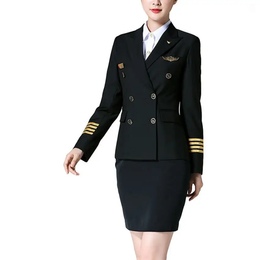 2021 New Airline Flight Attendant Navy Black Color Women Pilot Suit Uniform