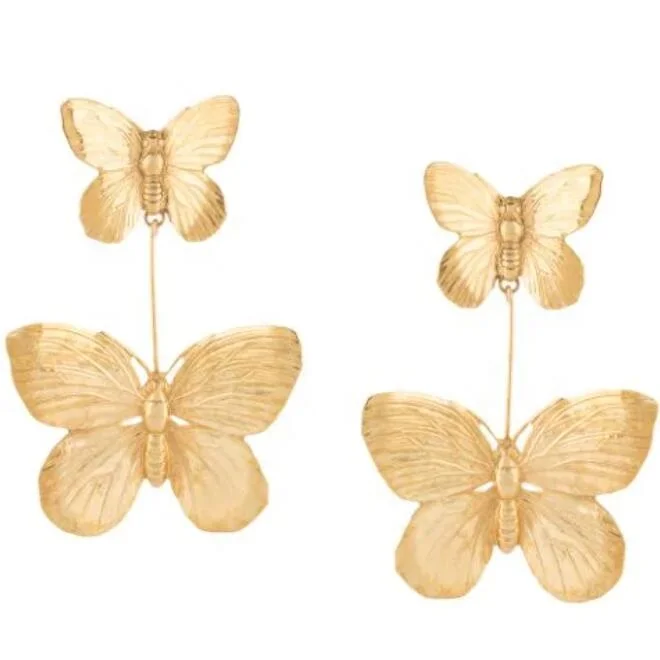 Kaimei 2022 Bohemian Wholesale Jewelry Women 18K Gold Plated Butterfly Swing Earrings Exquisite Round Butterfly Dangle Earrings