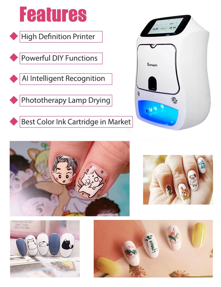 Portable Automatic 3D Nail Printer Machine Polish Finger Stickers DIY Patterns Picture Mobile Nails Art Printing With Uv Lamp