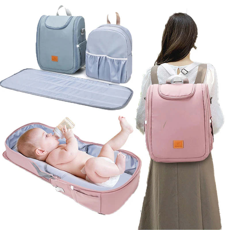 
2020 Multifunctional portable folding crib back pack waterproof mommy diaper bag backpack 