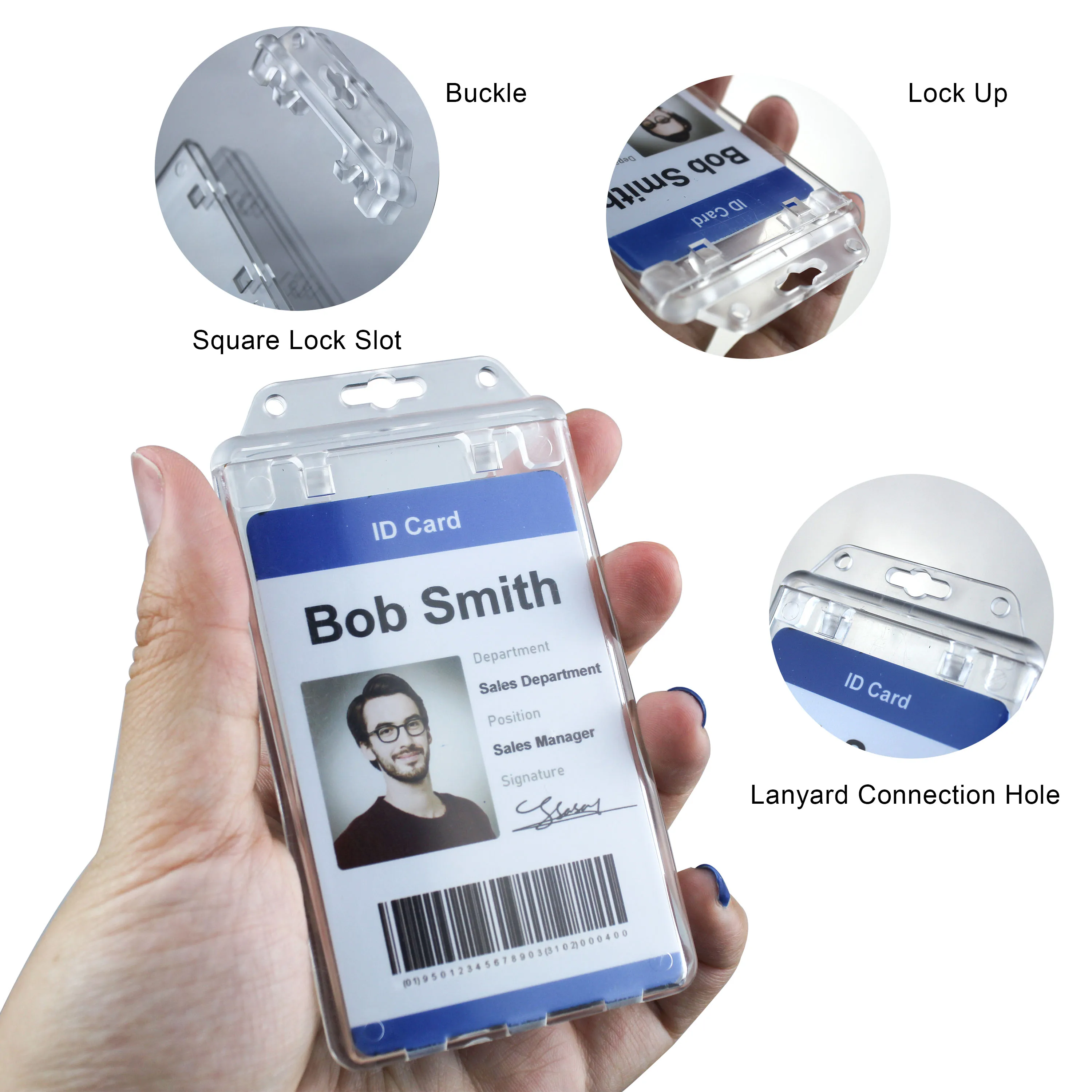 Bestom Fashionable Clear Vertical Hard ABS Plastic Card Holder Waterproof Business Card Holder with Lock for Nurses Accessories