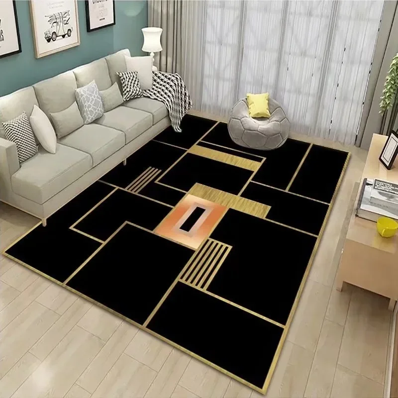 Black and gold carpets custom size rug 3d printed washable carpet for living room bedroom carpet