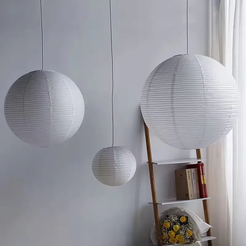 Wabi-sabi round pendant light handmade paper art spherical rice paper lamp Bedroom restaurant homestay lamp