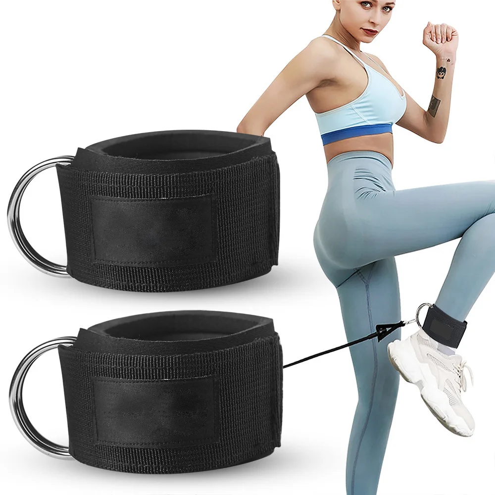 DELUXE Adjustable Ankle Straps For Double D Ring Cable Machine Fitness Padded Ankle Strap