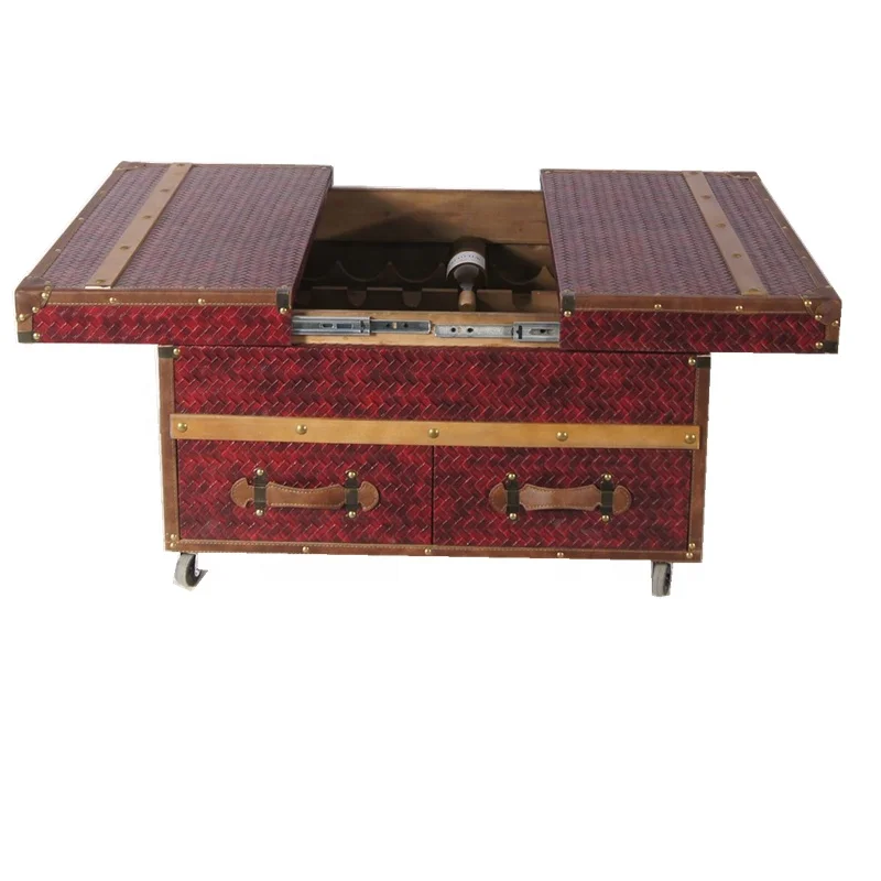 Hot Selling Home Storage Coffee Table With Wine Storage With Wheels Wooden Table Wine Cabinet