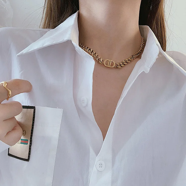 Ins Trendy Female Hip-Hop 18K Gold Plated Cuban Chains Necklace For Women Stainless Steel Necklace