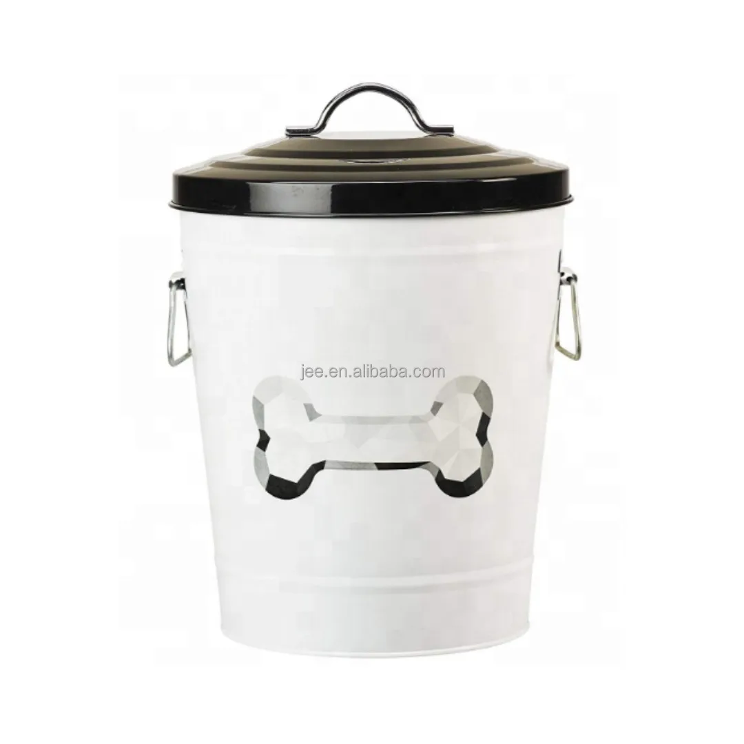 customized Galvanized Metal large capacity round Shape Pet Food Container Dog Food Storage box Pet Treat Jar With Lip