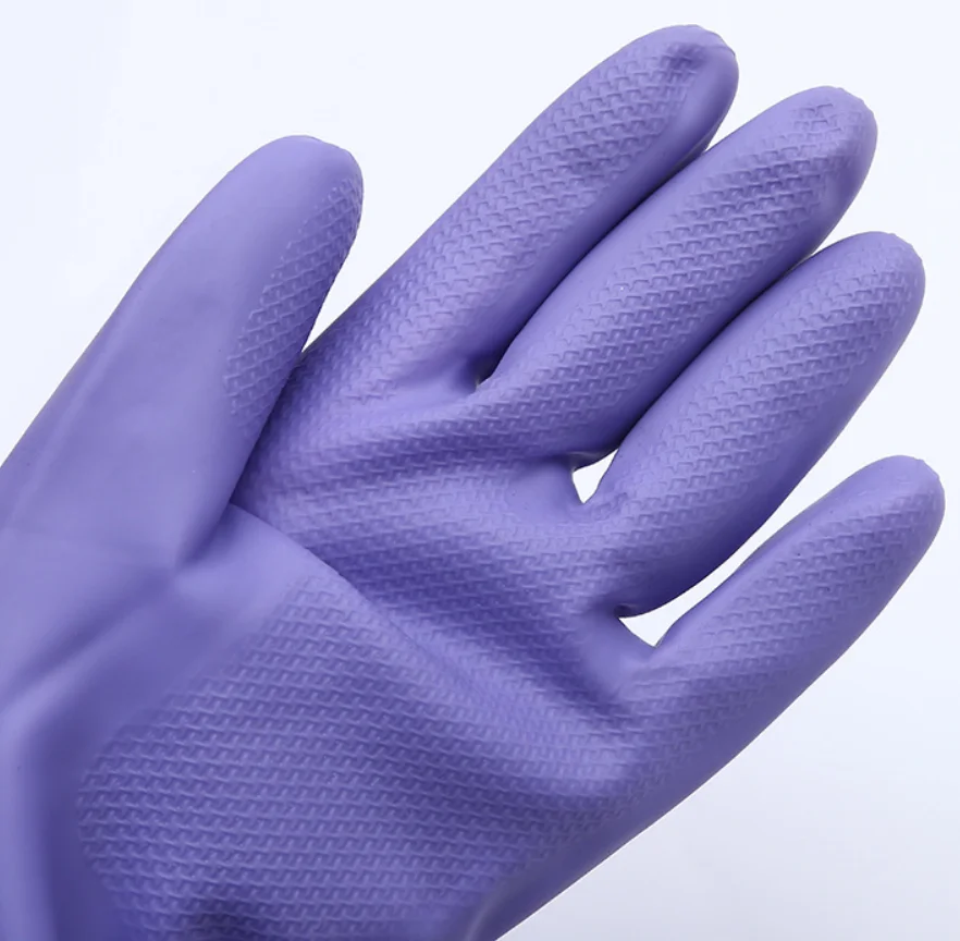 High Quality Household Waterproof Long Sleeve Rubber Plush Cleaning Dish Washing Long Kitchen Latex Gloves