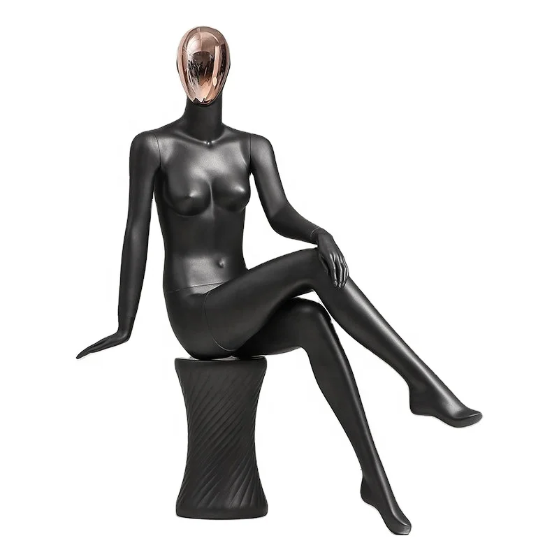 Plating Gold Face Female Black Full Body Mannequin Electroplated Face Standing Sitting Female Mannequin