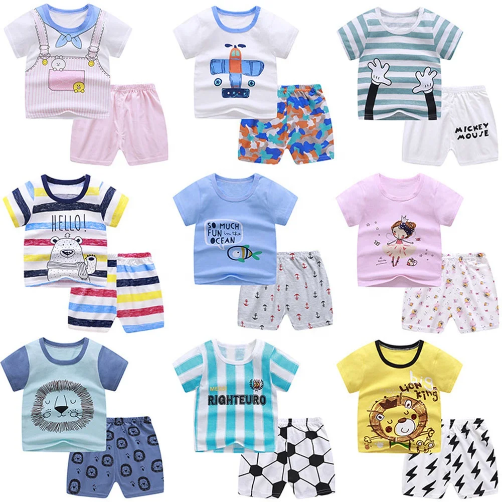 Good Price Summer Children Clothes Set 100% Cotton Short Sleeve 2pcs Baby Clothes Set Wholesale