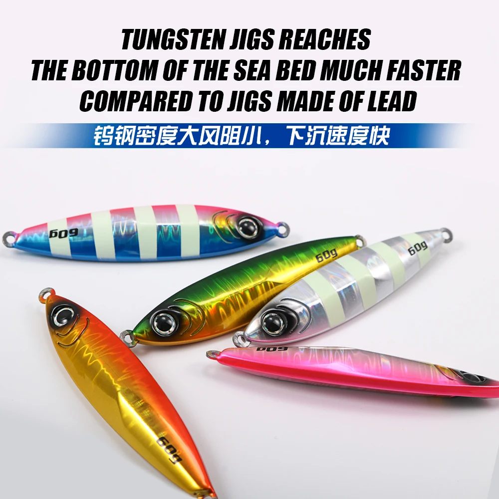 Jigging pro Fishing Jig Lure Pesca 40g 60g Saltwater Luminous Casting Tungsten Jig Lure For Trevally Sinking Fishing Lure