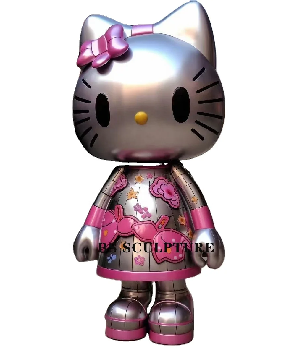 metal statue and sculpture stainless steel cute cat modern cartoon sculpture