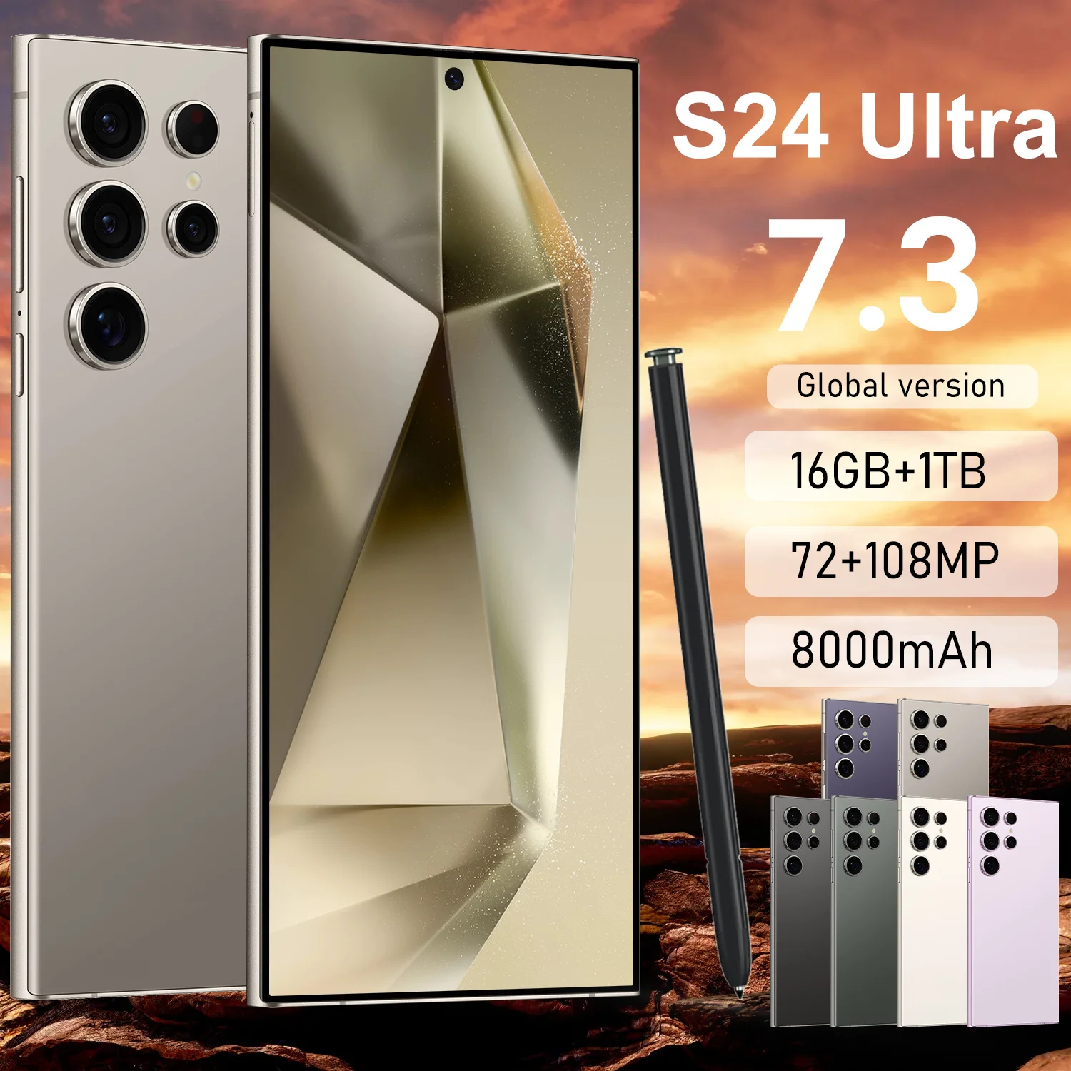 Factory hot sale s24 ultra Unlocked 7.3 inch smartphone Cell Phones 16GB+1TB 5g smartphone deca core Android 14.0 Mobilephone