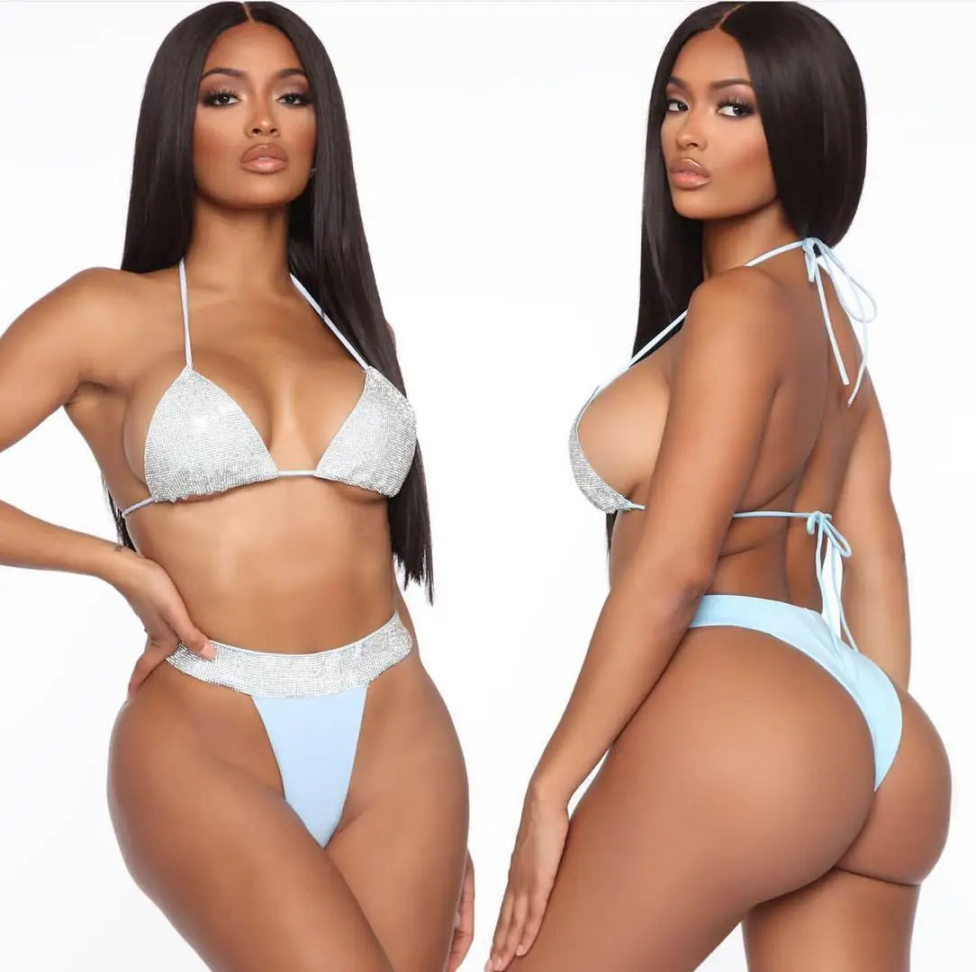 Women Shiny Bikini 2020 New Crystal Diamonds Swimsuit Rhinestone Tie Swimwear with good material