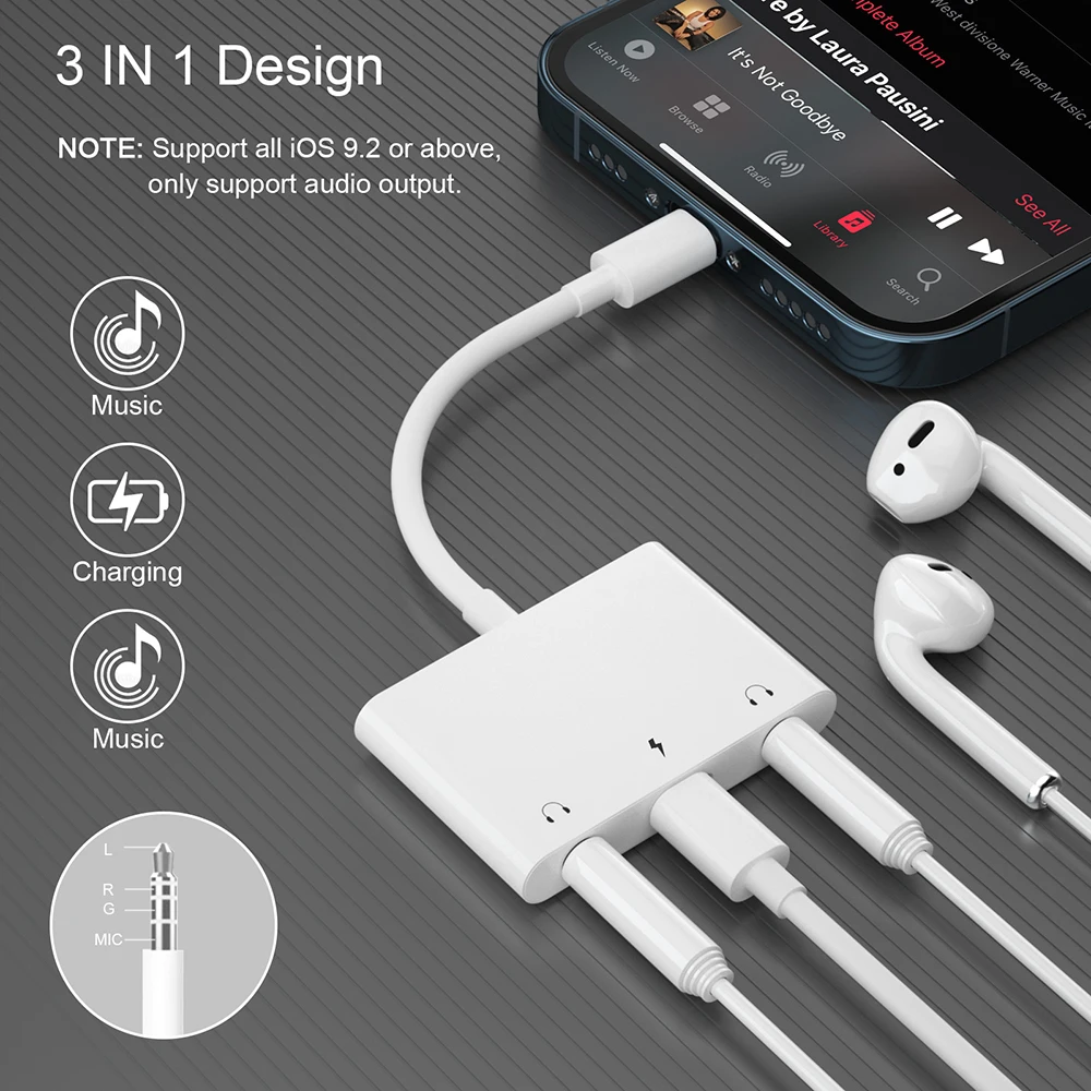 Audio adapter cable to lighting to 3.5mm adapter AUX Headset Adapter jack headphone earphones Convertor for iphone ipad