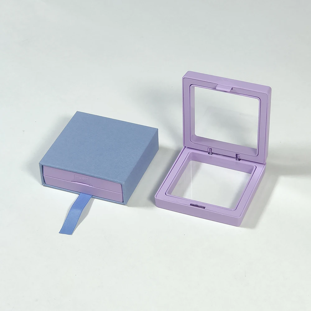 Set Showi Paper Drawer Box Diamond Transparent Square Floating Frame 3D Suspension Jewelry Display Box