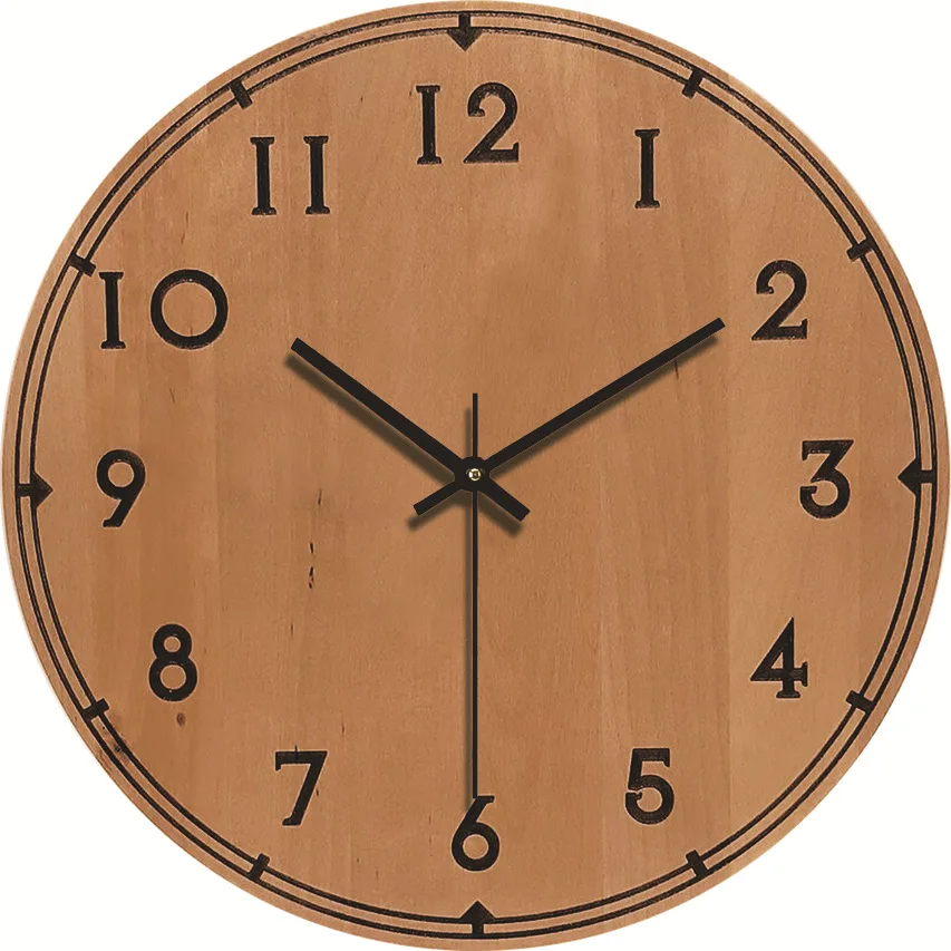Modern Wooden Wall Clock Customizable Natural Wood with Circular Shape Single Face for Home Decor
