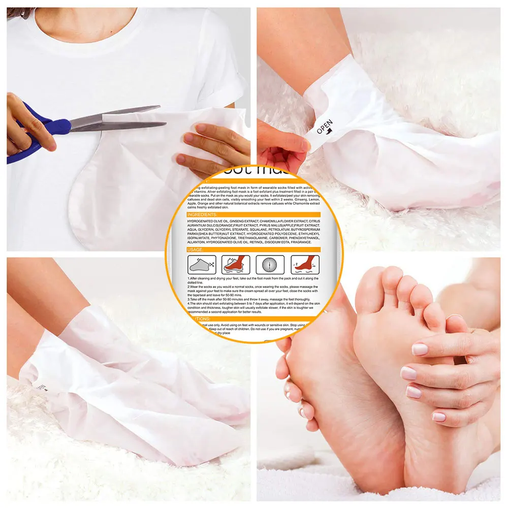 OEM Wholesale Top Feet Treatments Natural Vegan Ginseng Exfoliating Peeling Foot Care Mask
