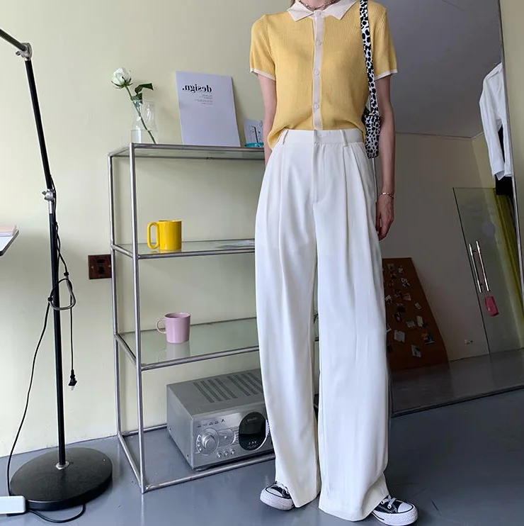 2021 New arrivals women casual office pants lady black wide leg trousers women high waist pants